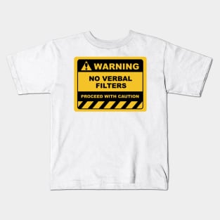 Funny Human Warning Labels NO VERBAL FILTERS Kids T-Shirt